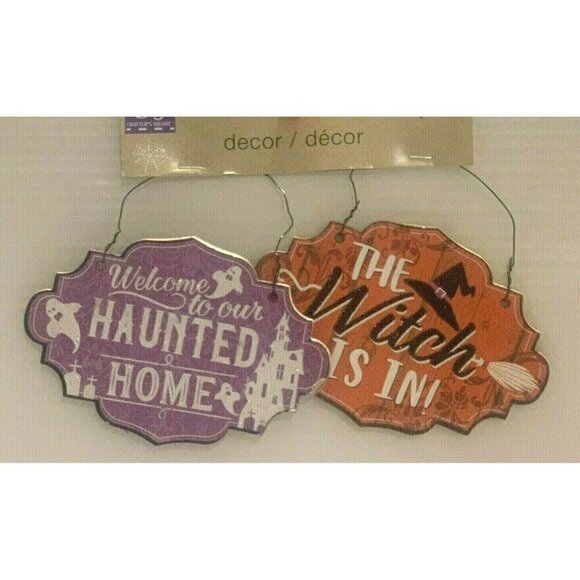 Crafter's Square MDF Halloween Wall Decor Signs Haunted Home Witch Is In 2PC - Picture 1 of 7